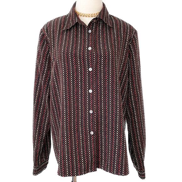 Vintage Liz Baker dotted striped padded shoulder button-down blouse size 16 XL - Picture 1 of 8